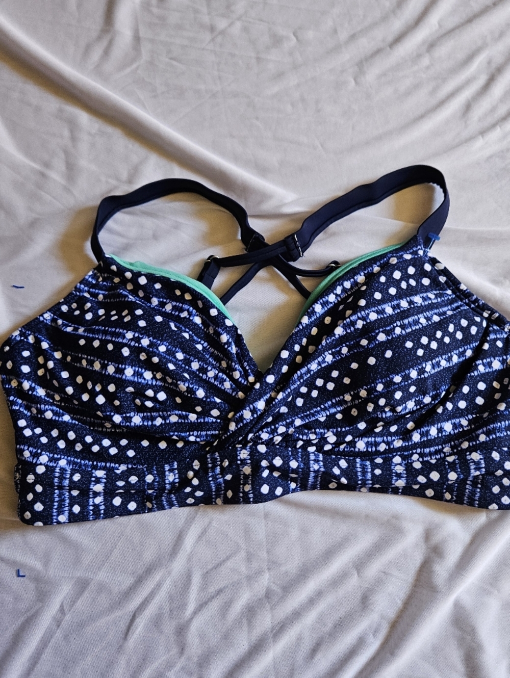 Title Nine Navy & Teal Patterned Swim Top